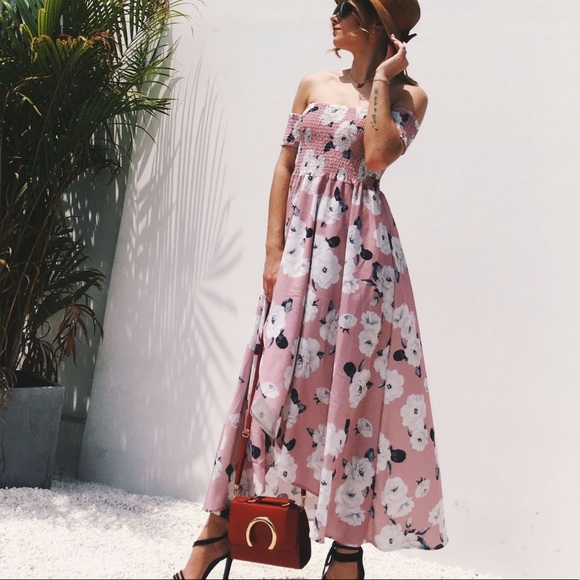 🆕Dust Pink Floral Off The Shoulder Dress - Picture 4 of 8